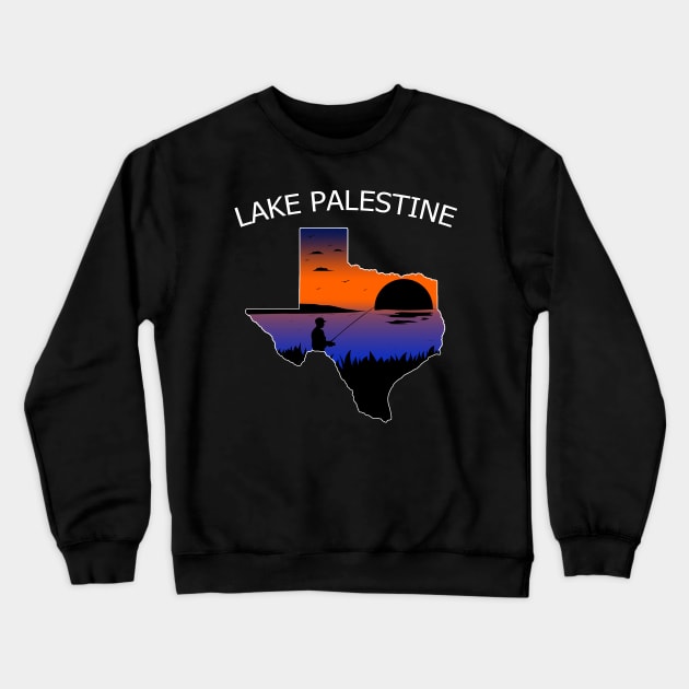 Texas Fisherman Fishing Lake Palestine TX Map with Silhouette Crewneck Sweatshirt by Sports Stars ⭐⭐⭐⭐⭐